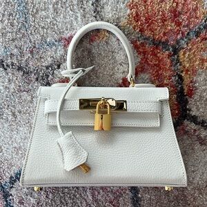 (rare) TEDDY BLAKE by BUTI Eva 20 Mini Kelly Style Leather Bag in White and Gold